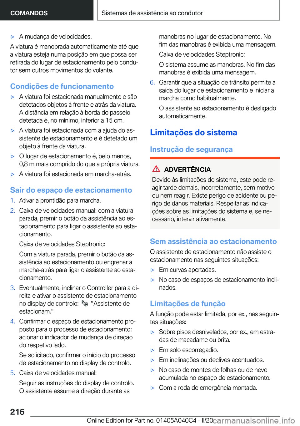 BMW Z4 2020  Manual do condutor (in Portuguese) 'x�A��m�u�d�a�n�