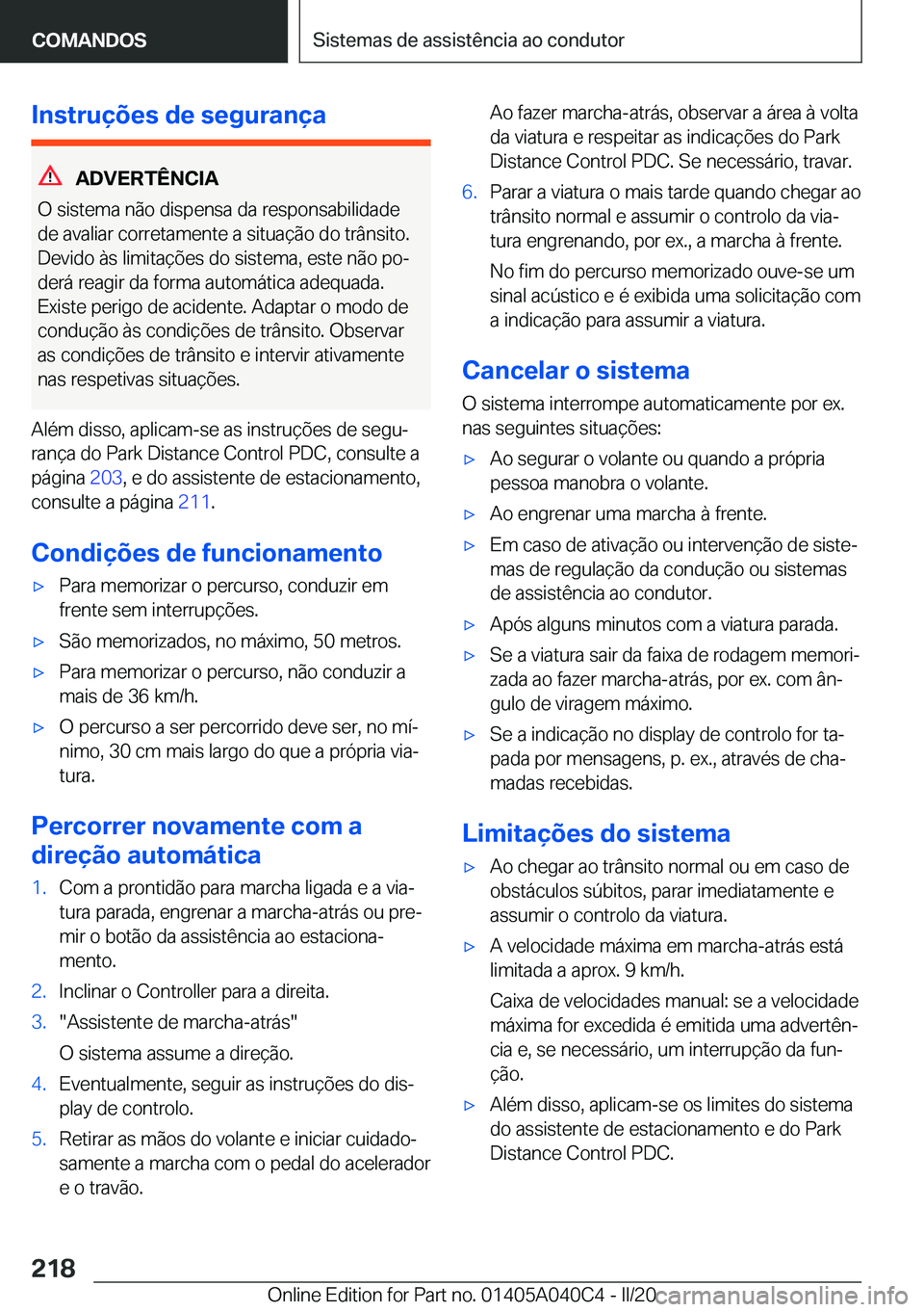 BMW Z4 2020  Manual do condutor (in Portuguese) �I�n�s�t�r�u�