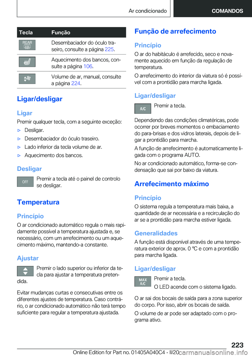 BMW Z4 2020  Manual do condutor (in Portuguese) �T�e�c�l�a�F�u�n�