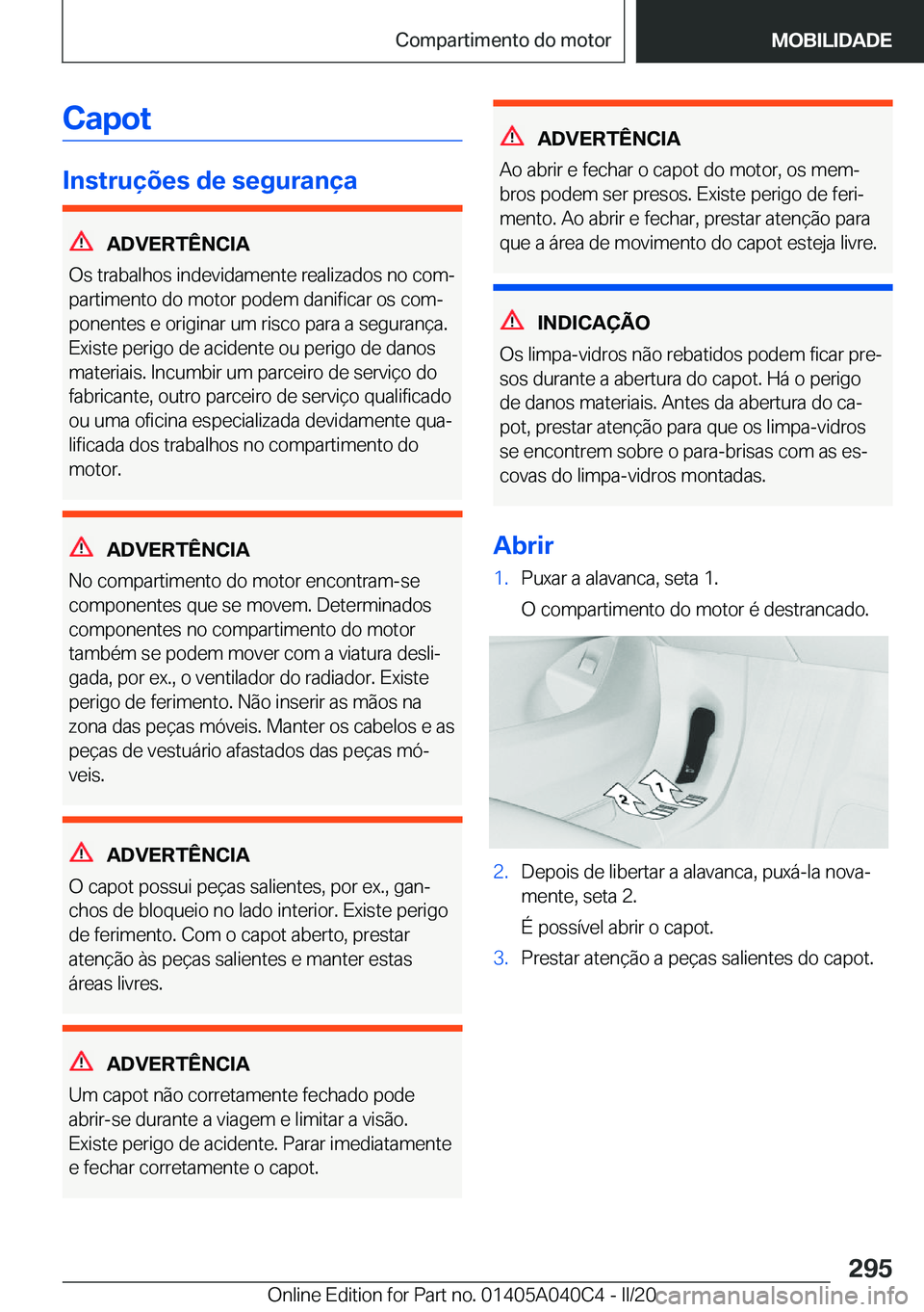 BMW Z4 2020  Manual do condutor (in Portuguese) �C�a�p�o�t
�I�n�s�t�r�u�