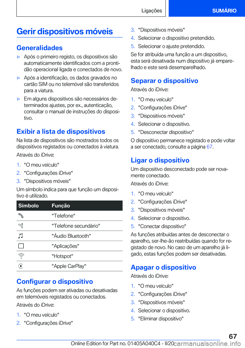BMW Z4 2020  Manual do condutor (in Portuguese) �G�e�r�i�r��d�i�s�p�o�s�i�t�i�v�o�s��m�