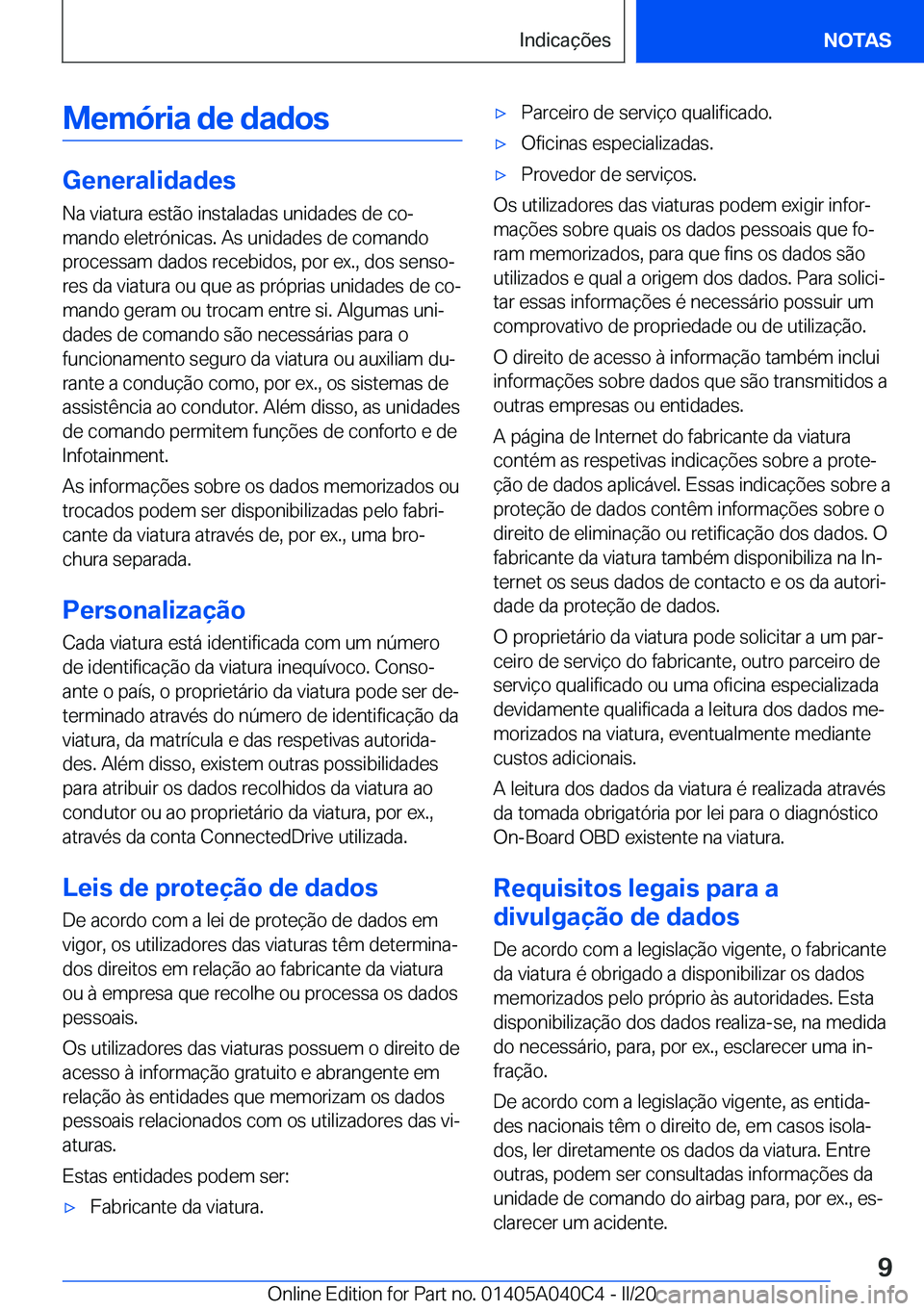 BMW Z4 2020  Manual do condutor (in Portuguese) �M�e�m�