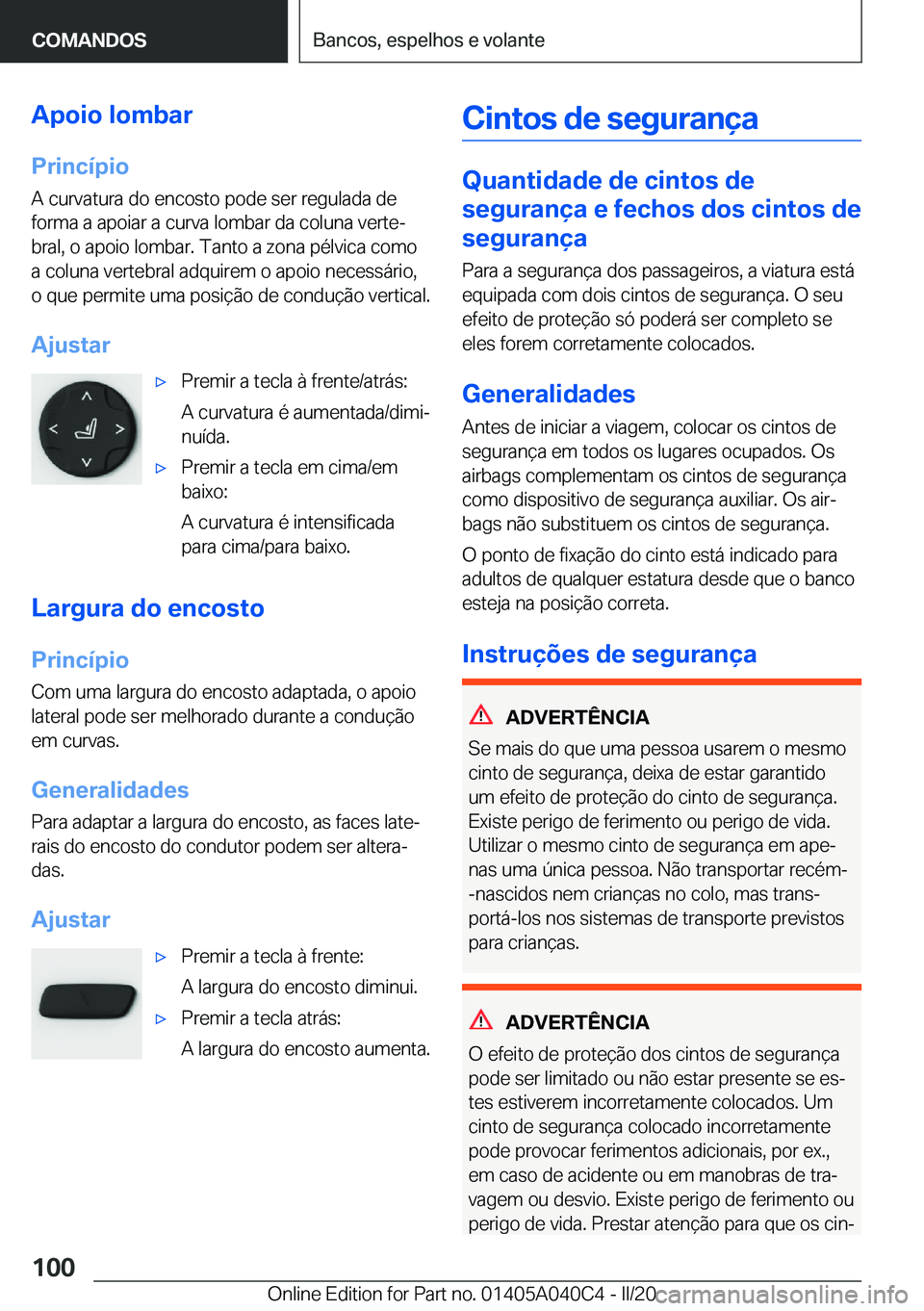 BMW Z4 2020  Manual do condutor (in Portuguese) �A�p�o�i�o��l�o�m�b�a�r�P�r�i�n�c�