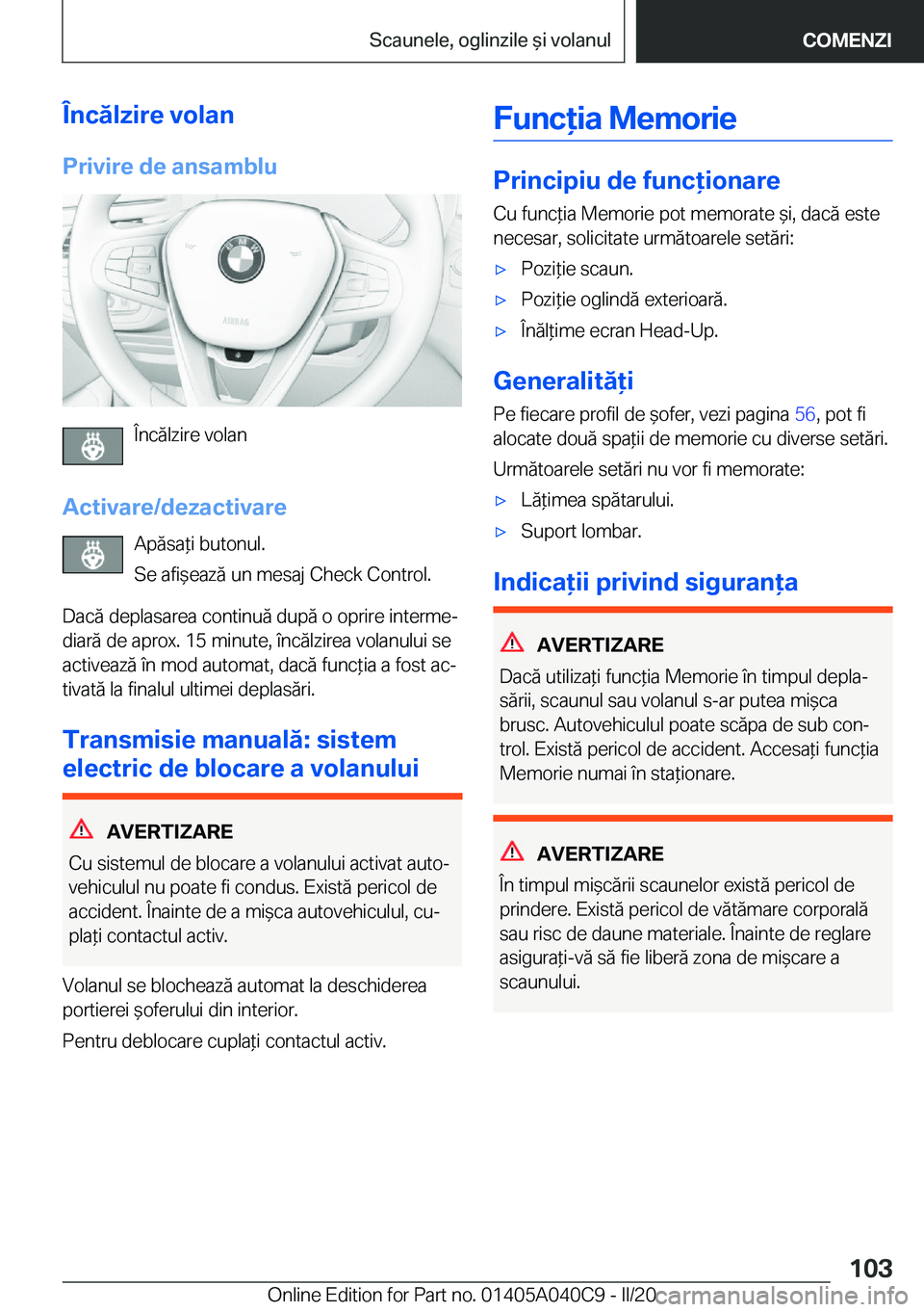 BMW Z4 2020  Ghiduri De Utilizare (in Romanian) �