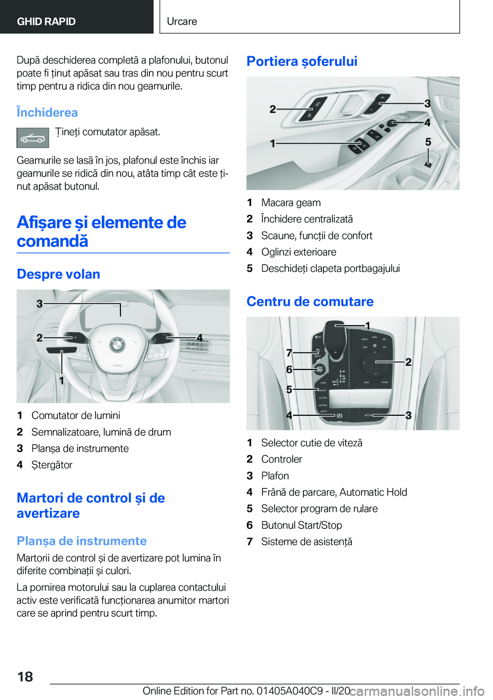 BMW Z4 2020  Ghiduri De Utilizare (in Romanian) �D�u�p�
