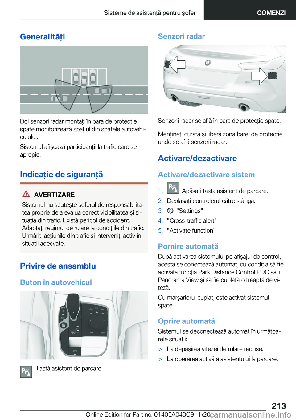 BMW Z4 2020  Ghiduri De Utilizare (in Romanian) �G�e�n�e�r�a�l�i�t�