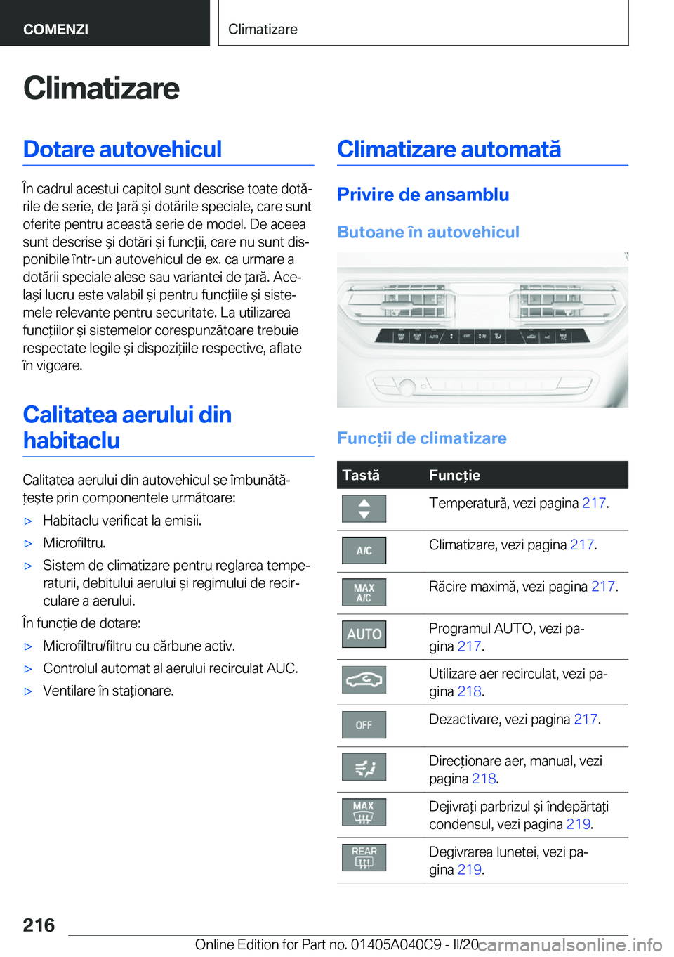 BMW Z4 2020  Ghiduri De Utilizare (in Romanian) �C�l�i�m�a�t�i�z�a�r�e�D�o�t�a�r�e��a�u�t�o�v�e�h�i�c�u�l
�