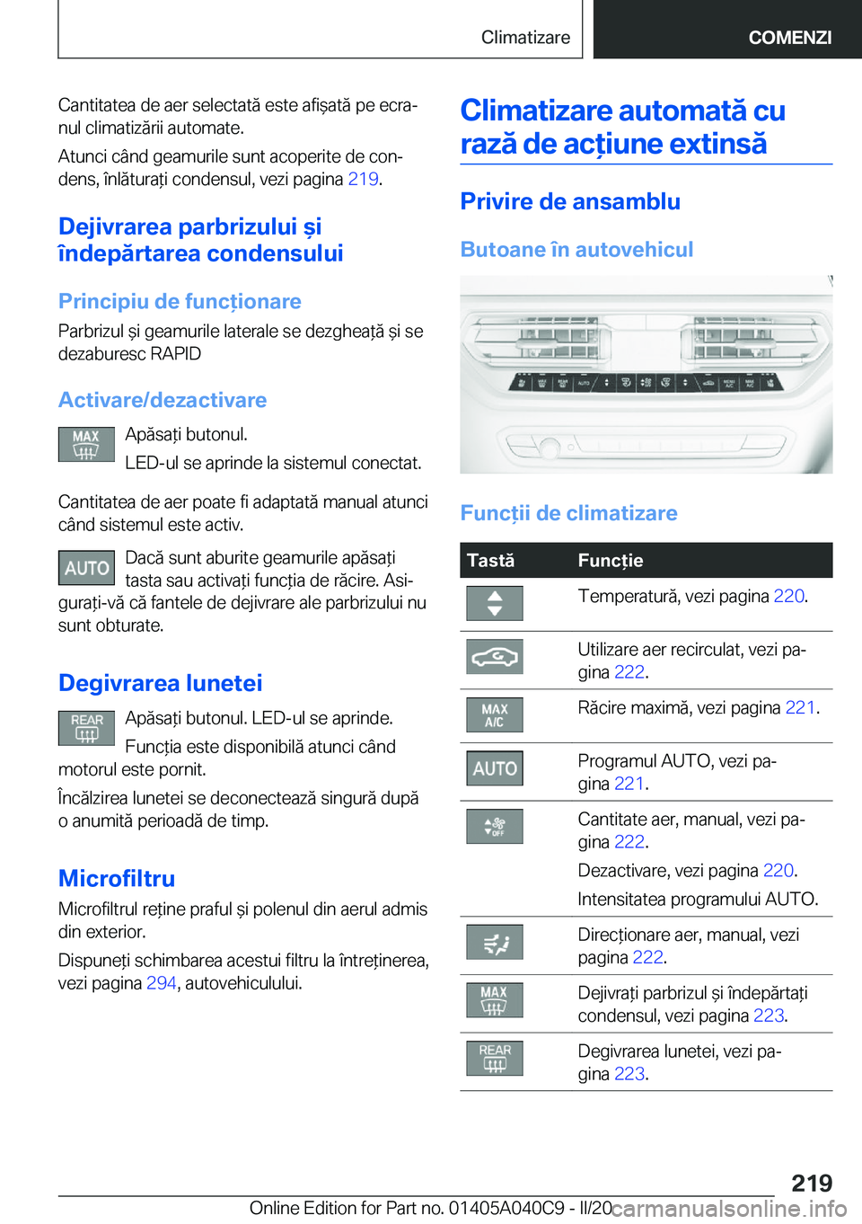 BMW Z4 2020  Ghiduri De Utilizare (in Romanian) �C�a�n�t�i�t�a�t�e�a��d�e��a�e�r��s�e�l�e�c�t�a�t�