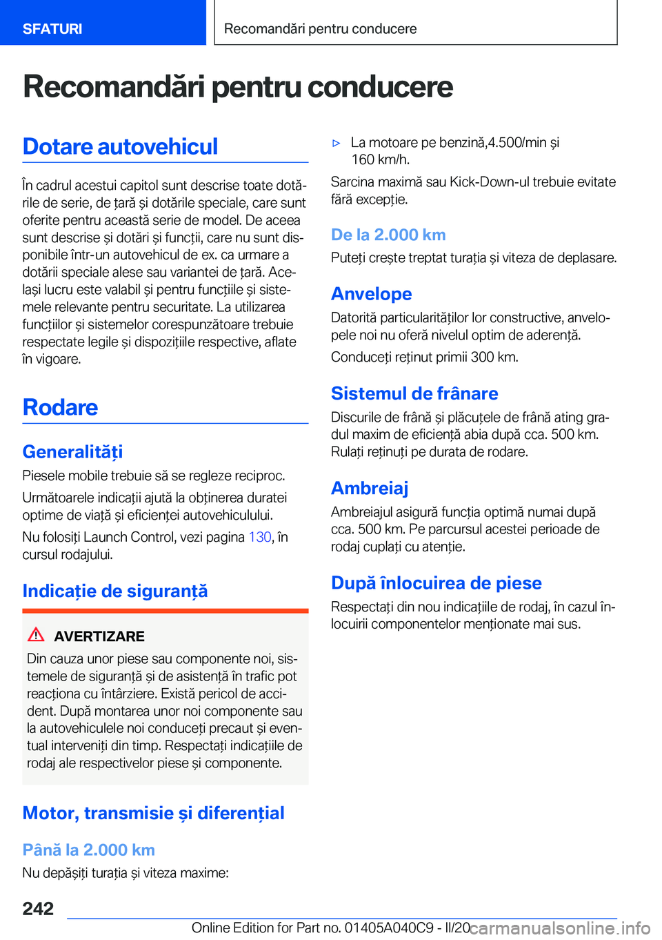 BMW Z4 2020  Ghiduri De Utilizare (in Romanian) �R�e�c�o�m�a�n�d�