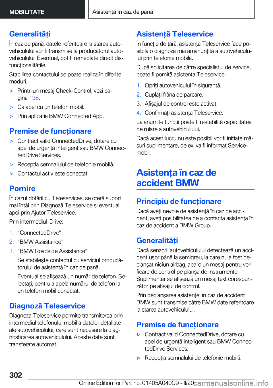 BMW Z4 2020  Ghiduri De Utilizare (in Romanian) �G�e�n�e�r�a�l�i�t�
