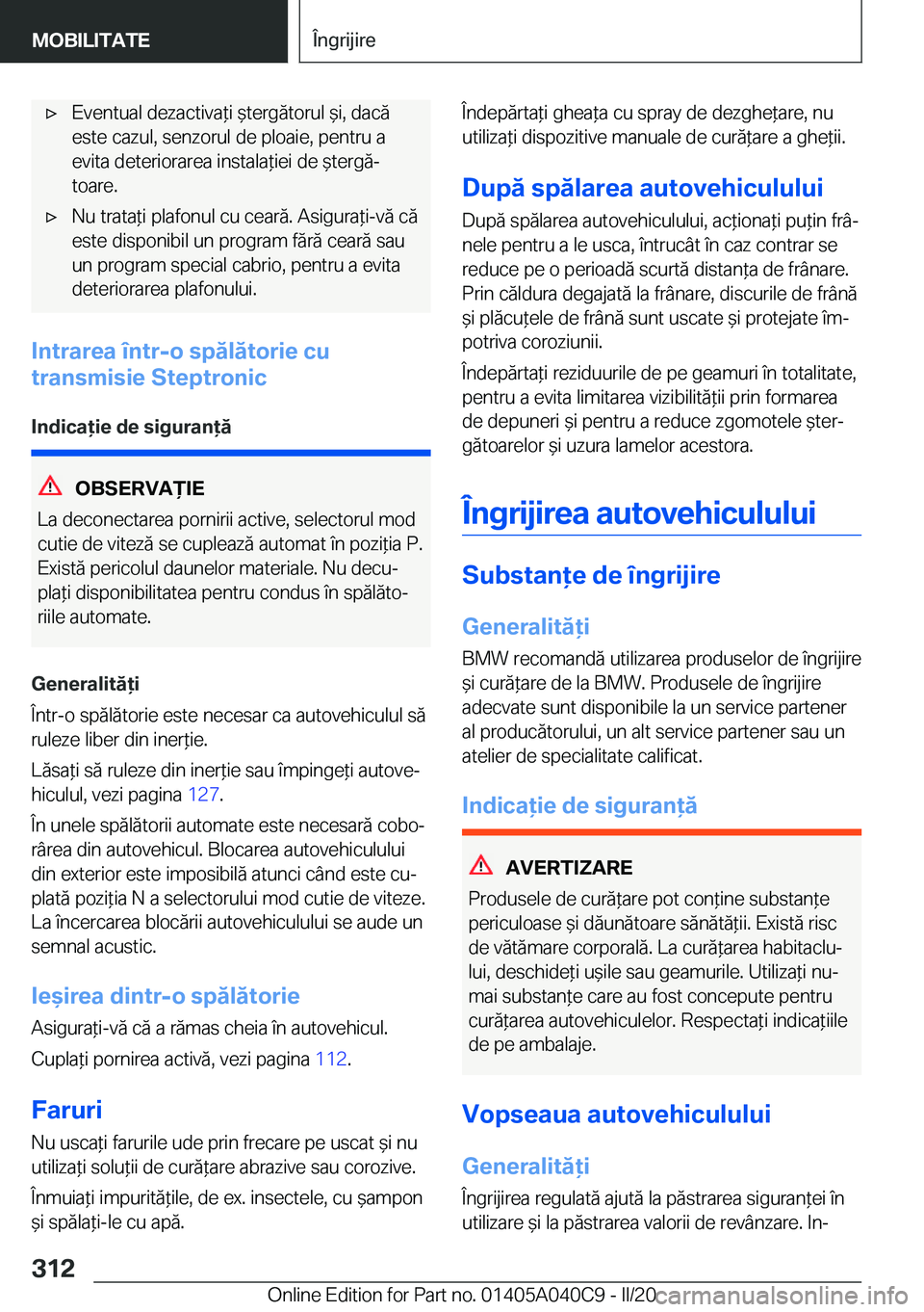 BMW Z4 2020  Ghiduri De Utilizare (in Romanian) 'x�E�v�e�n�t�u�a�l��d�e�z�a�c�t�i�v�a*�i�&�t�e�r�g�
