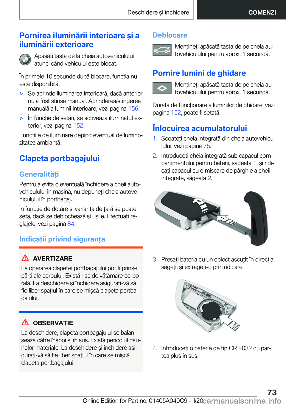 BMW Z4 2020  Ghiduri De Utilizare (in Romanian) �P�o�r�n�i�r�e�a��i�l�u�m�i�n�