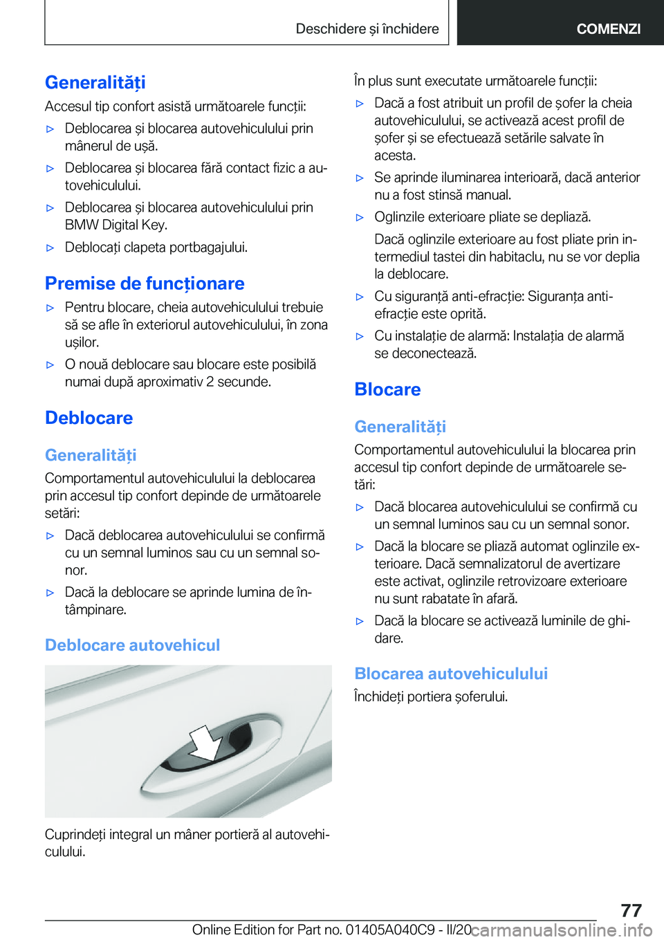 BMW Z4 2020  Ghiduri De Utilizare (in Romanian) �G�e�n�e�r�a�l�i�t�