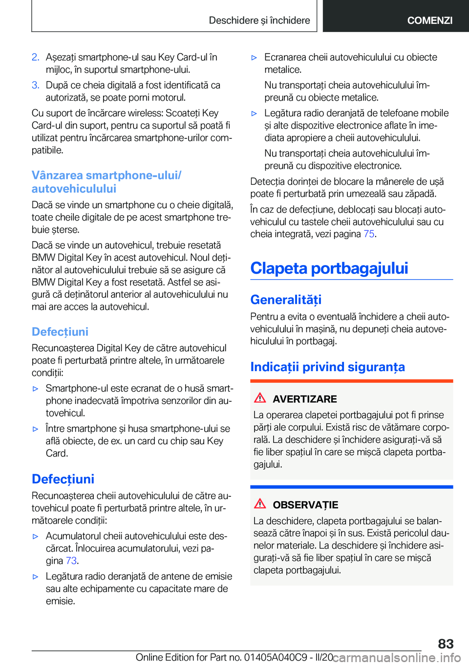 BMW Z4 2020  Ghiduri De Utilizare (in Romanian) �2�.�A&�e�z�a*�i��s�m�a�r�t�p�h�o�n�e�-�u�l��s�a�u��K�e�y��C�a�r�d�-�u�l��