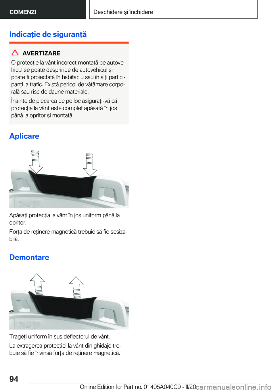 BMW Z4 2020  Ghiduri De Utilizare (in Romanian) �I�n�d�i�c�a�i�e��d�e��s�i�g�u�r�a�n�