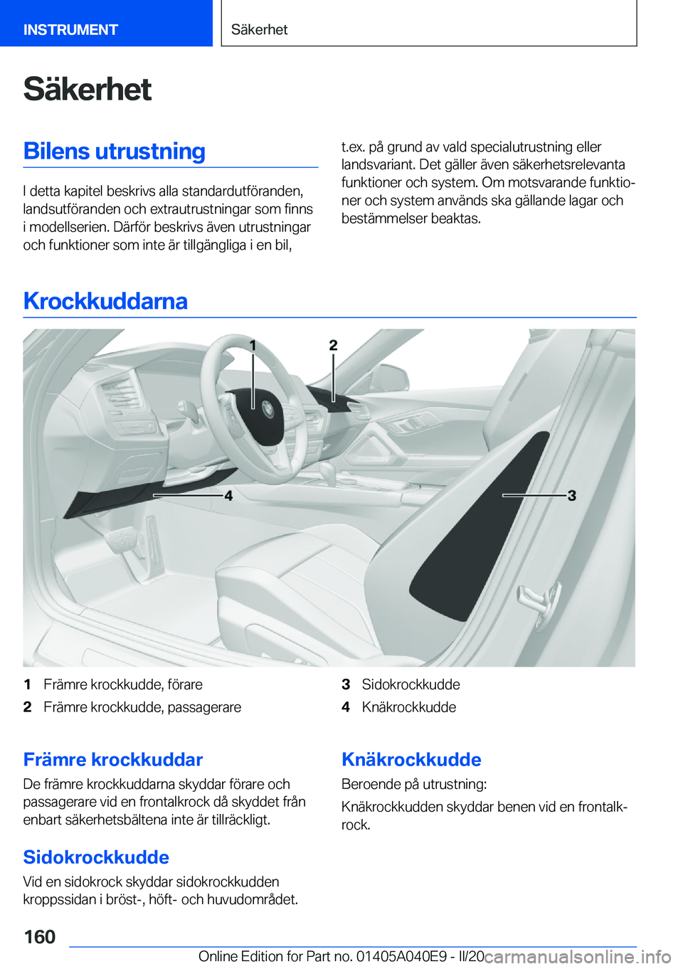 BMW Z4 2020  InstruktionsbÖcker (in Swedish) �S�ä�k�e�r�h�e�t�B�i�l�e�n�s��u�t�r�u�s�t�n�i�n�g
�I��d�e�t�t�a��k�a�p�i�t�e�l��b�e�s�k�r�i�v�s��a�l�l�a��s�t�a�n�d�a�r�d�u�t�f�