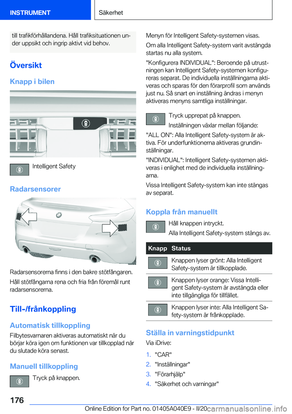 BMW Z4 2020  InstruktionsbÖcker (in Swedish) �t�i�l�l��t�r�a�f�i�k�f�