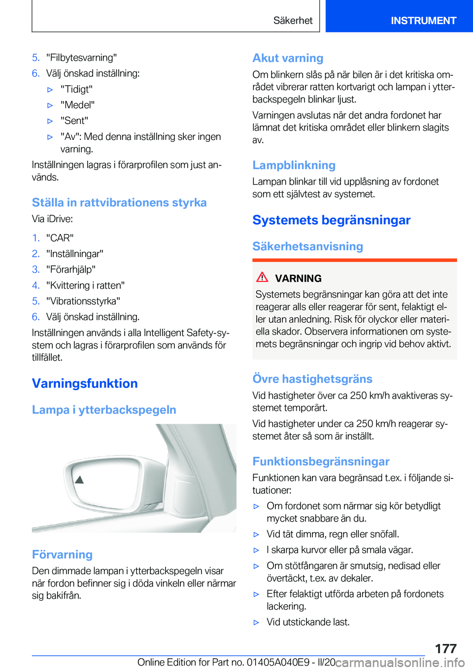 BMW Z4 2020  InstruktionsbÖcker (in Swedish) �5�.��F�i�l�b�y�t�e�s�v�a�r�n�i�n�g��6�.�V�ä�l�j��