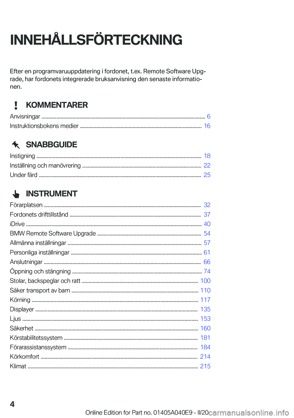 BMW Z4 2020  InstruktionsbÖcker (in Swedish) �I�N�N�E�H�Å�L�L�S�F�