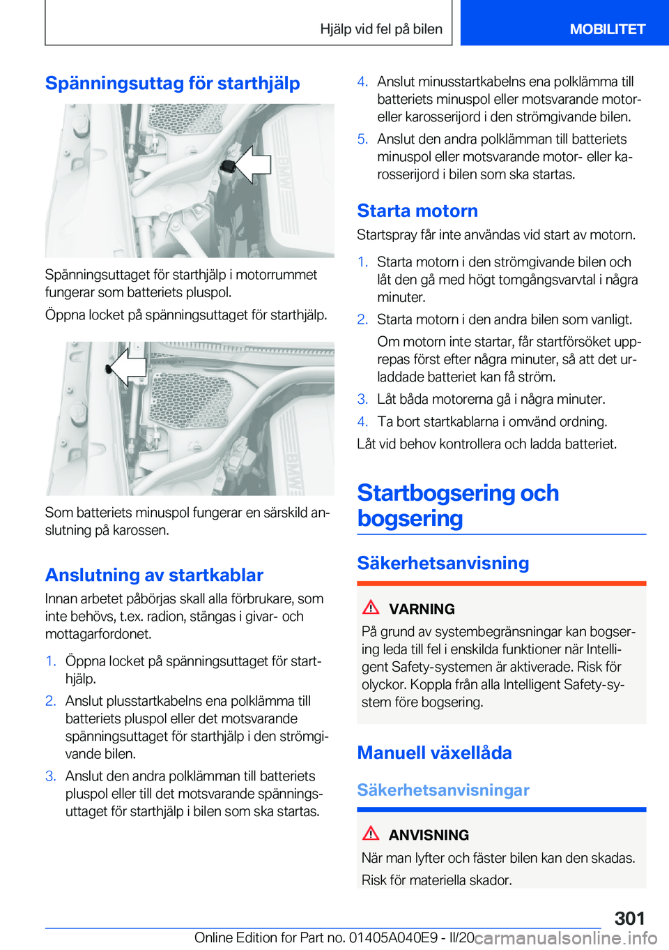 BMW Z4 2020  InstruktionsbÖcker (in Swedish) �S�p�ä�n�n�i�n�g�s�u�t�t�a�g��f�