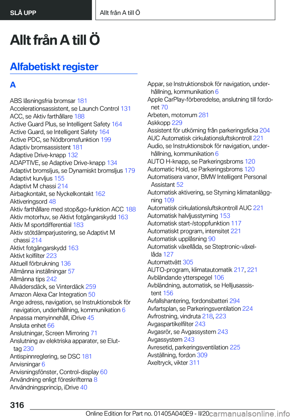 BMW Z4 2020  InstruktionsbÖcker (in Swedish) �A�l�l�t��f�r�å�n��A��t�i�l�l��