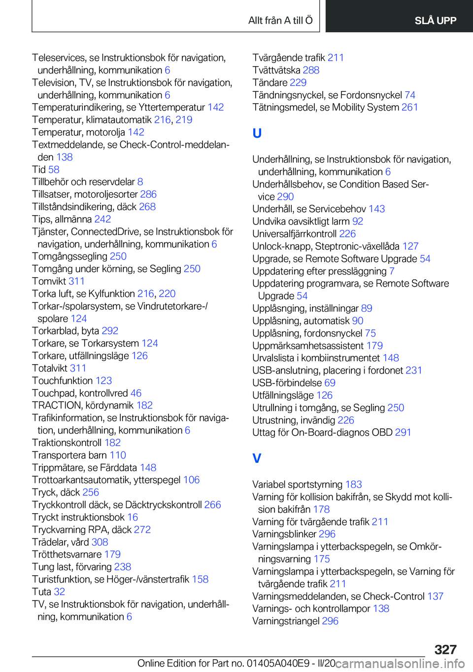 BMW Z4 2020  InstruktionsbÖcker (in Swedish) �T�e�l�e�s�e�r�v�i�c�e�s�,��s�e��I�n�s�t�r�u�k�t�i�o�n�s�b�o�k��f�