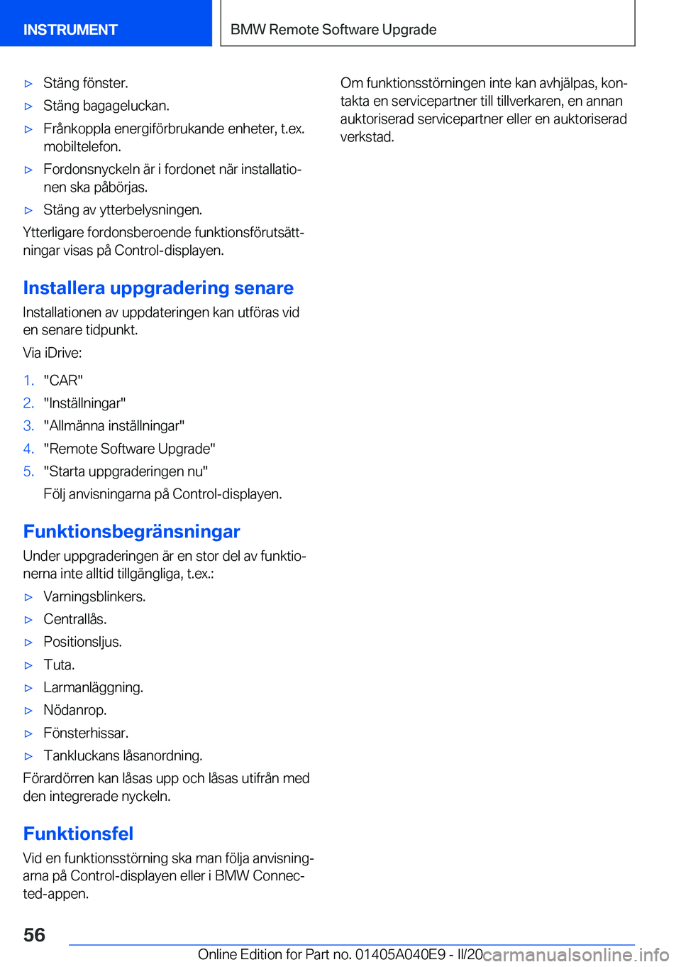 BMW Z4 2020  InstruktionsbÖcker (in Swedish) 'x�S�t�ä�n�g��f�