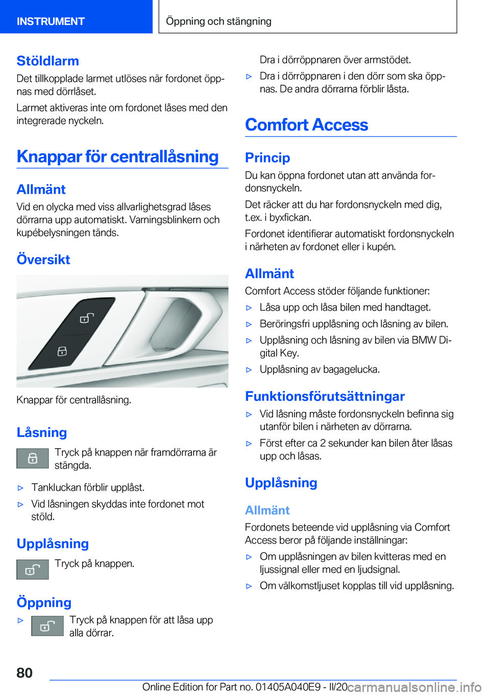 BMW Z4 2020  InstruktionsbÖcker (in Swedish) �S�t�
