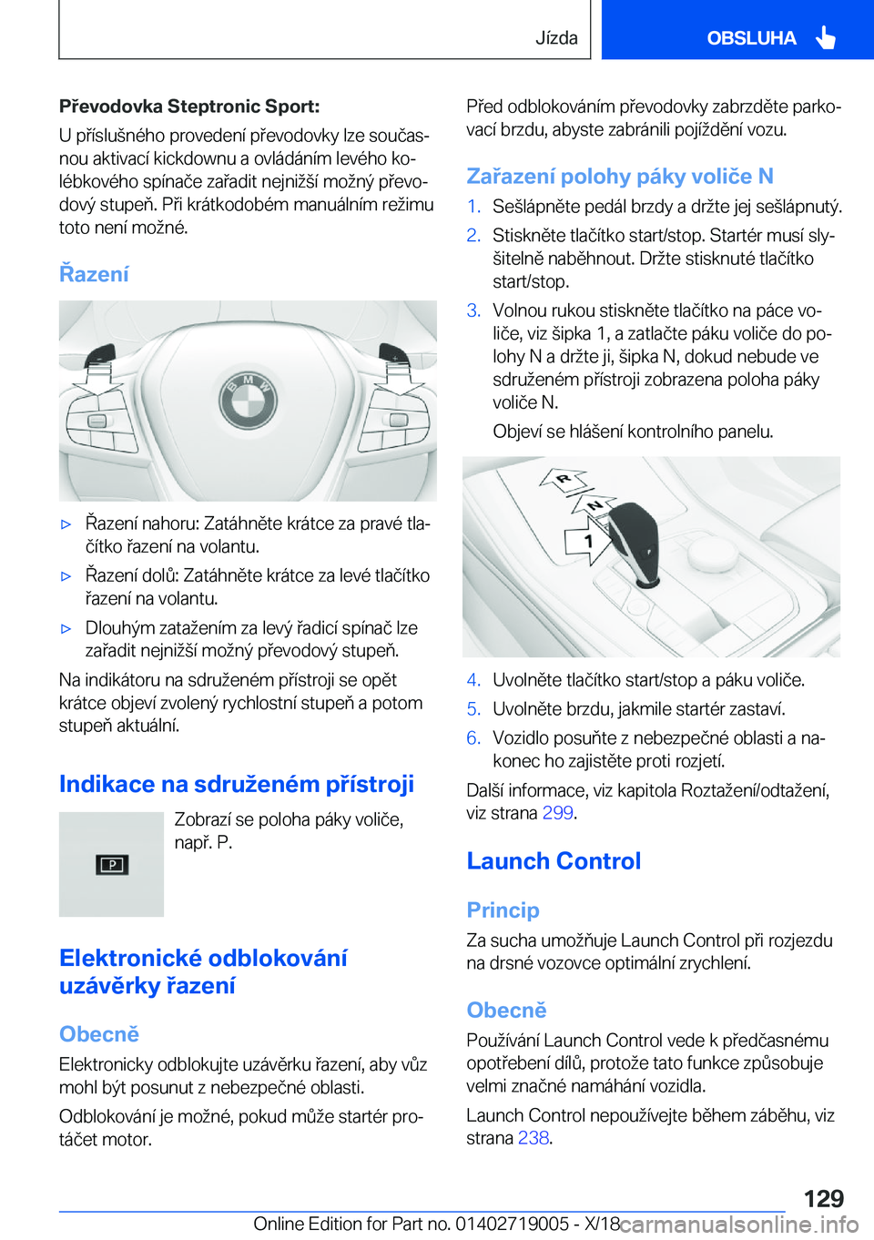 BMW Z4 2019  Návod na použití (in Czech) �P�e�v�o�d�o�v�k�a��S�t�e�p�t�r�o�n�i�c��S�p�o�r�t�:
�U��p�