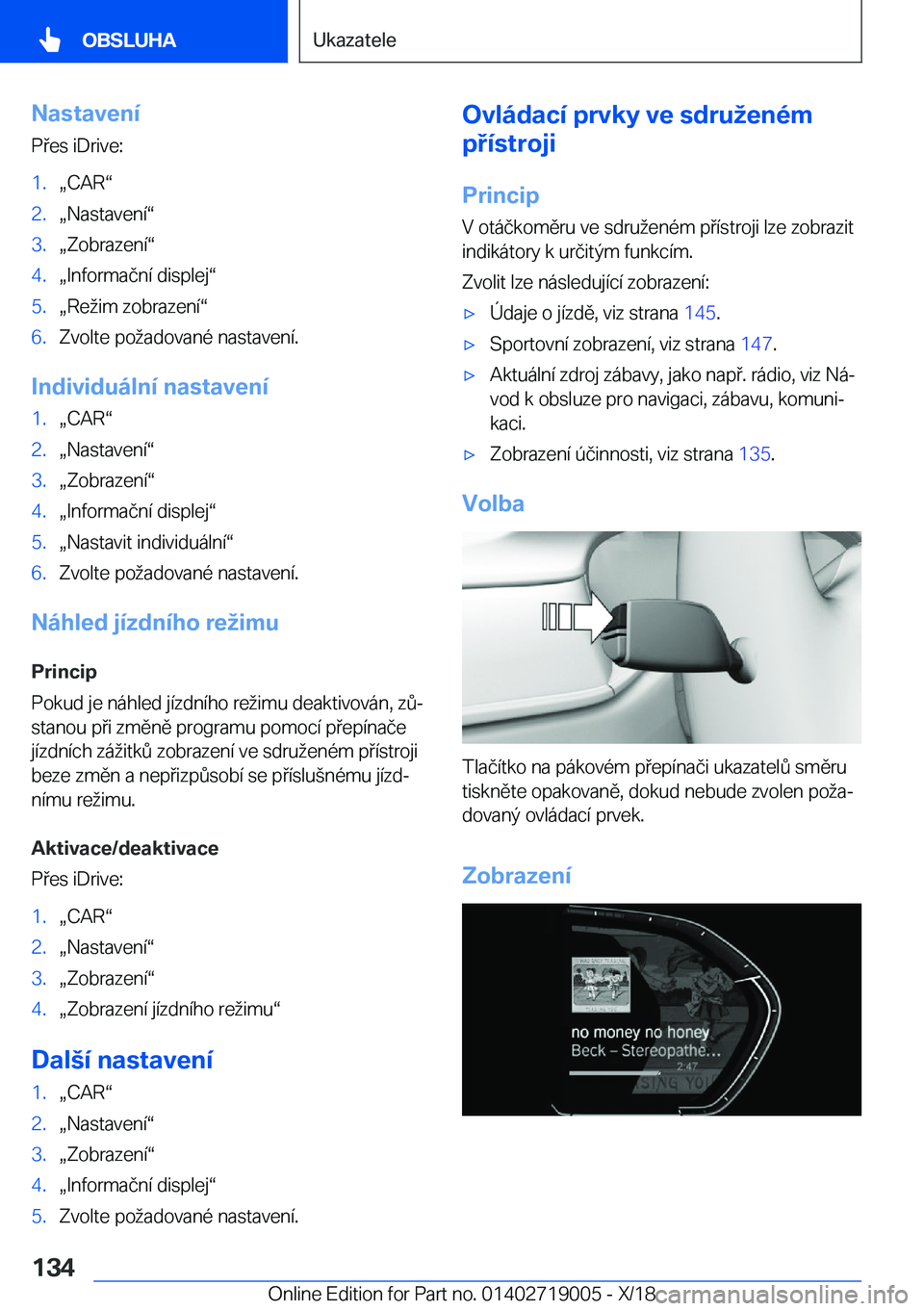 BMW Z4 2019  Návod na použití (in Czech) �N�a�s�t�a�v�e�n�