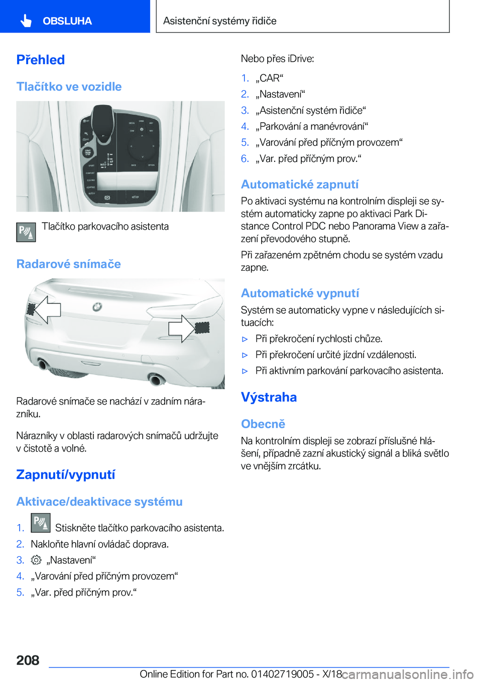 BMW Z4 2019  Návod na použití (in Czech) �P�e�h�l�e�d
�T�l�a�č�