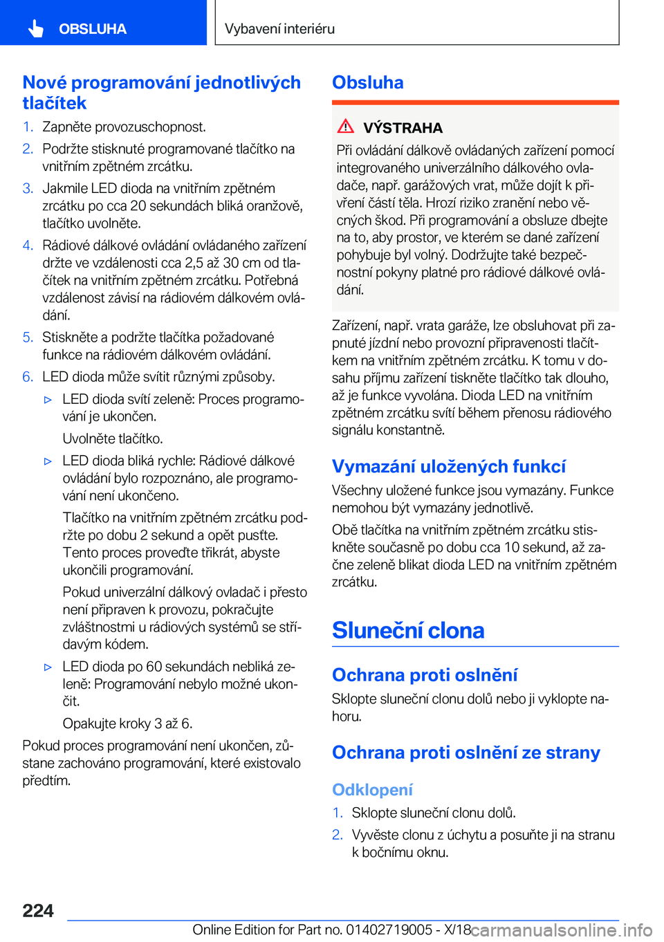 BMW Z4 2019  Návod na použití (in Czech) �N�o�v�