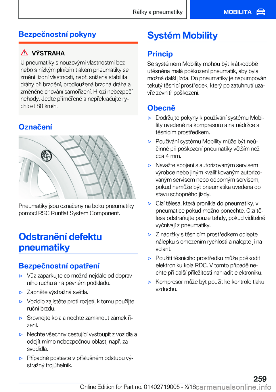 BMW Z4 2019  Návod na použití (in Czech) �B�e�z�p�e�č�n�o�s�t�n�