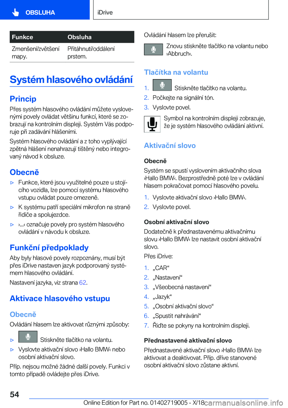 BMW Z4 2019  Návod na použití (in Czech) �F�u�n�k�c�e�O�b�s�l�u�h�a�Z�m�e�n(�e�n�