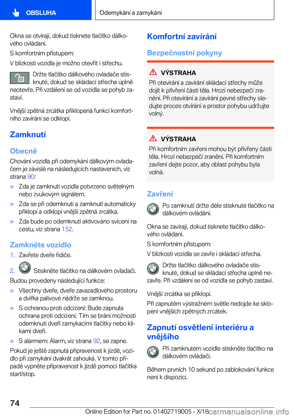BMW Z4 2019  Návod na použití (in Czech) �O�k�n�a��s�e��o�t�v�