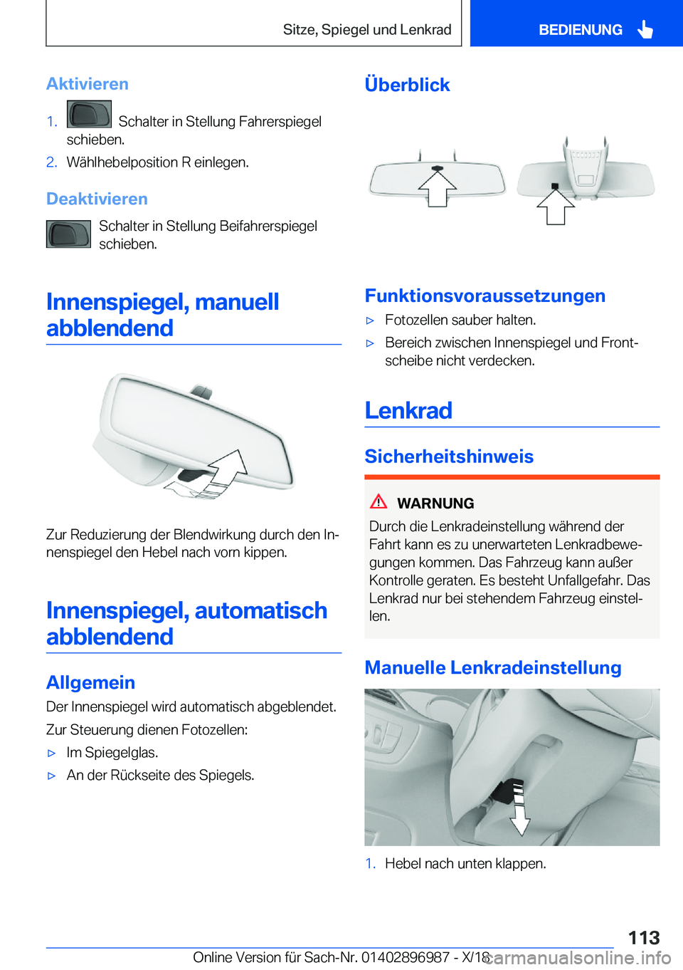 BMW Z4 2019  Betriebsanleitungen (in German) �A�k�t�i�v�i�e�r�e�n�1�.���S�c�h�a�l�t�e�r��i�n��S�t�e�l�l�u�n�g��F�a�h�r�e�r�s�p�i�e�g�e�l
�s�c�h�i�e�b�e�n�.�2�.�W�