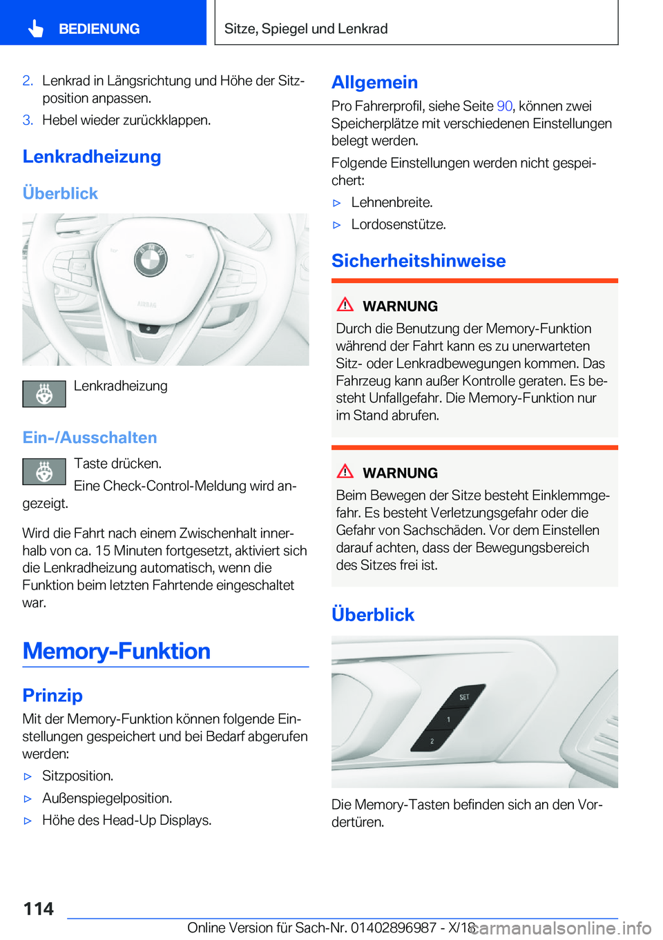 BMW Z4 2019  Betriebsanleitungen (in German) �2�.�L�e�n�k�r�a�d��i�n��L�