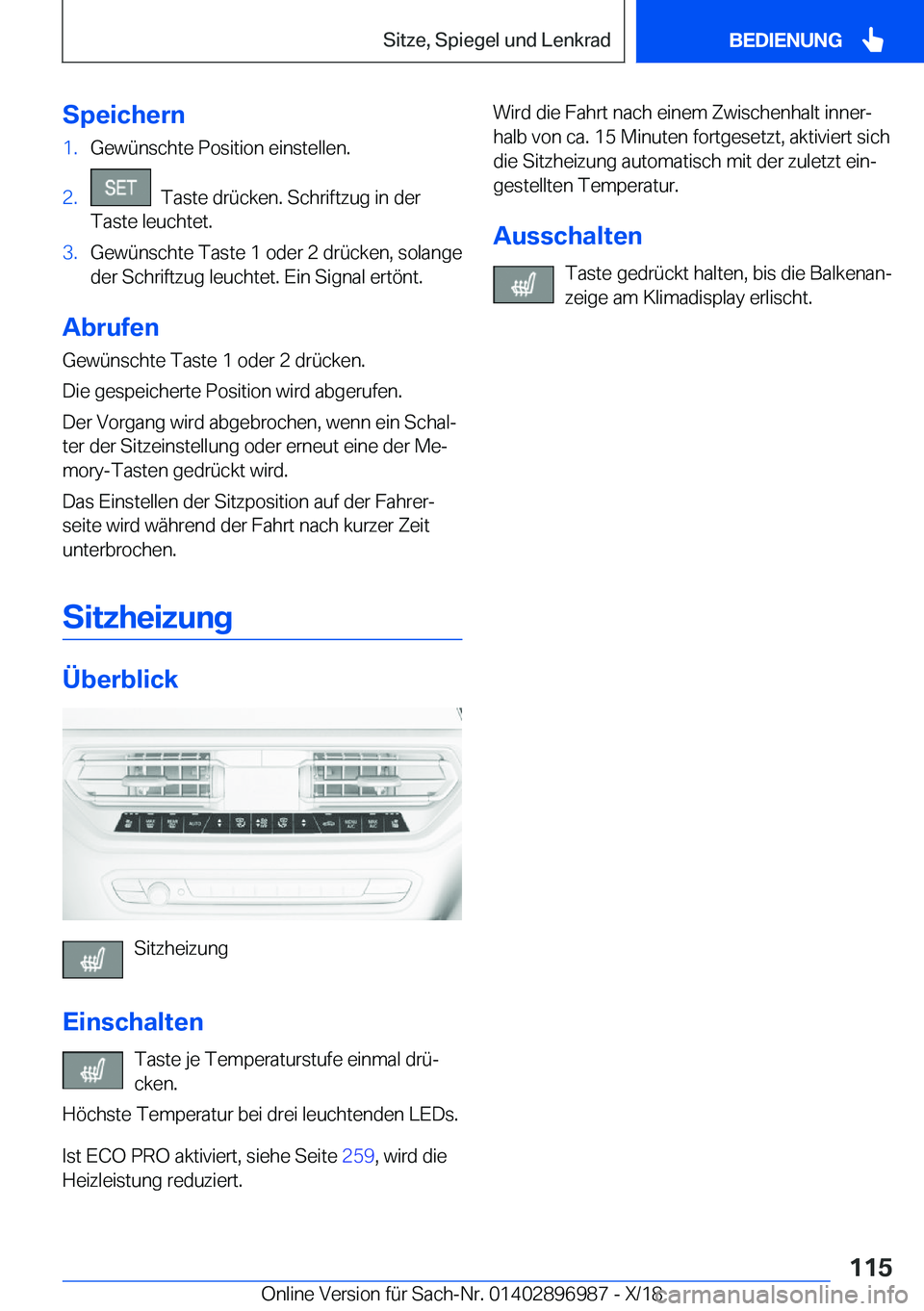 BMW Z4 2019  Betriebsanleitungen (in German) �S�p�e�i�c�h�e�r�n�1�.�G�e�w�
