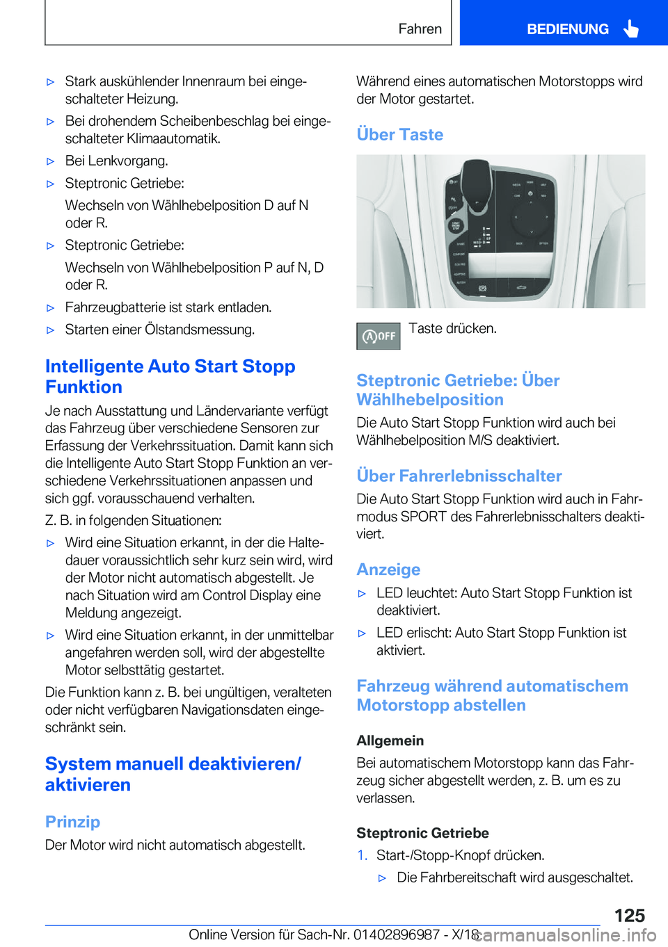 BMW Z4 2019  Betriebsanleitungen (in German) x�S�t�a�r�k��a�u�s�k�