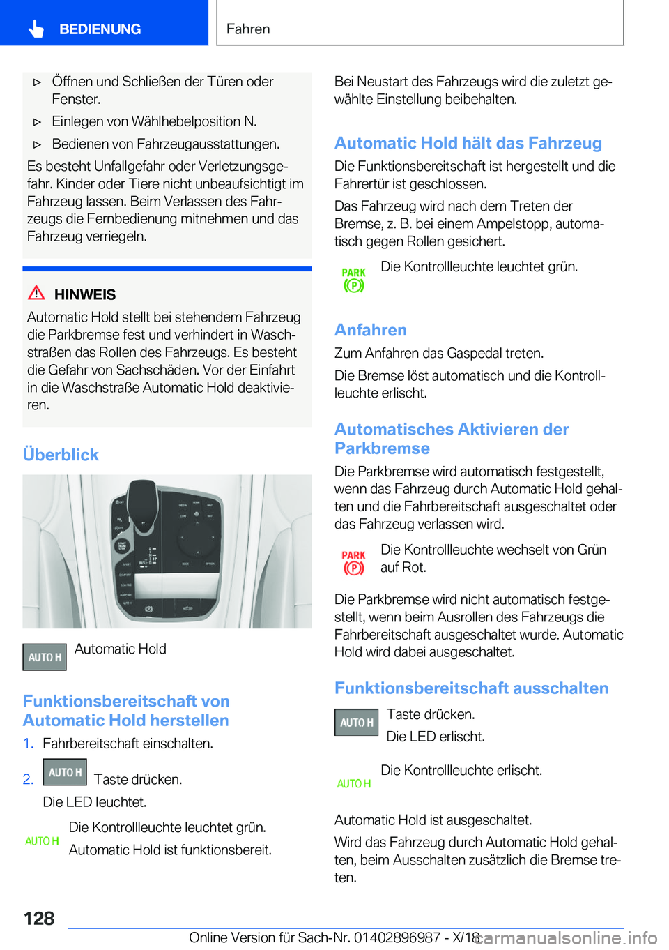 BMW Z4 2019  Betriebsanleitungen (in German) x�