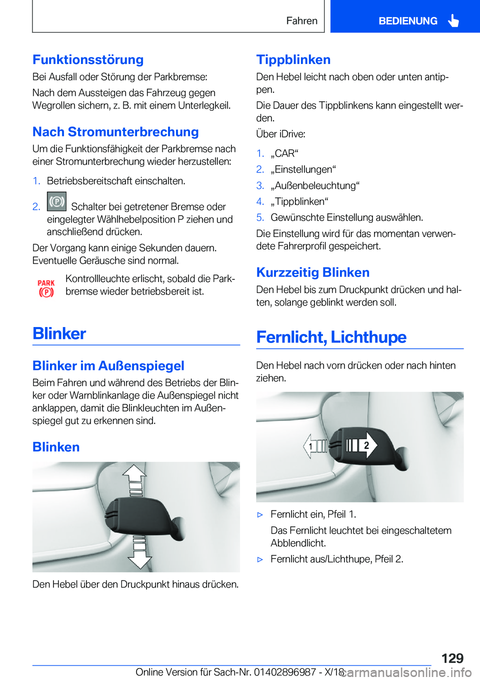 BMW Z4 2019  Betriebsanleitungen (in German) �F�u�n�k�t�i�o�n�s�s�t�