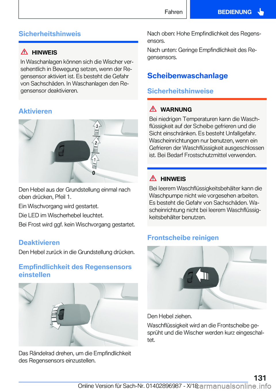 BMW Z4 2019  Betriebsanleitungen (in German) �S�i�c�h�e�r�h�e�i�t�s�h�i�n�w�e�i�s
�H�I�N�W�E�I�S
�I�n��W�a�s�c�h�a�n�l�a�g�e�n��k�