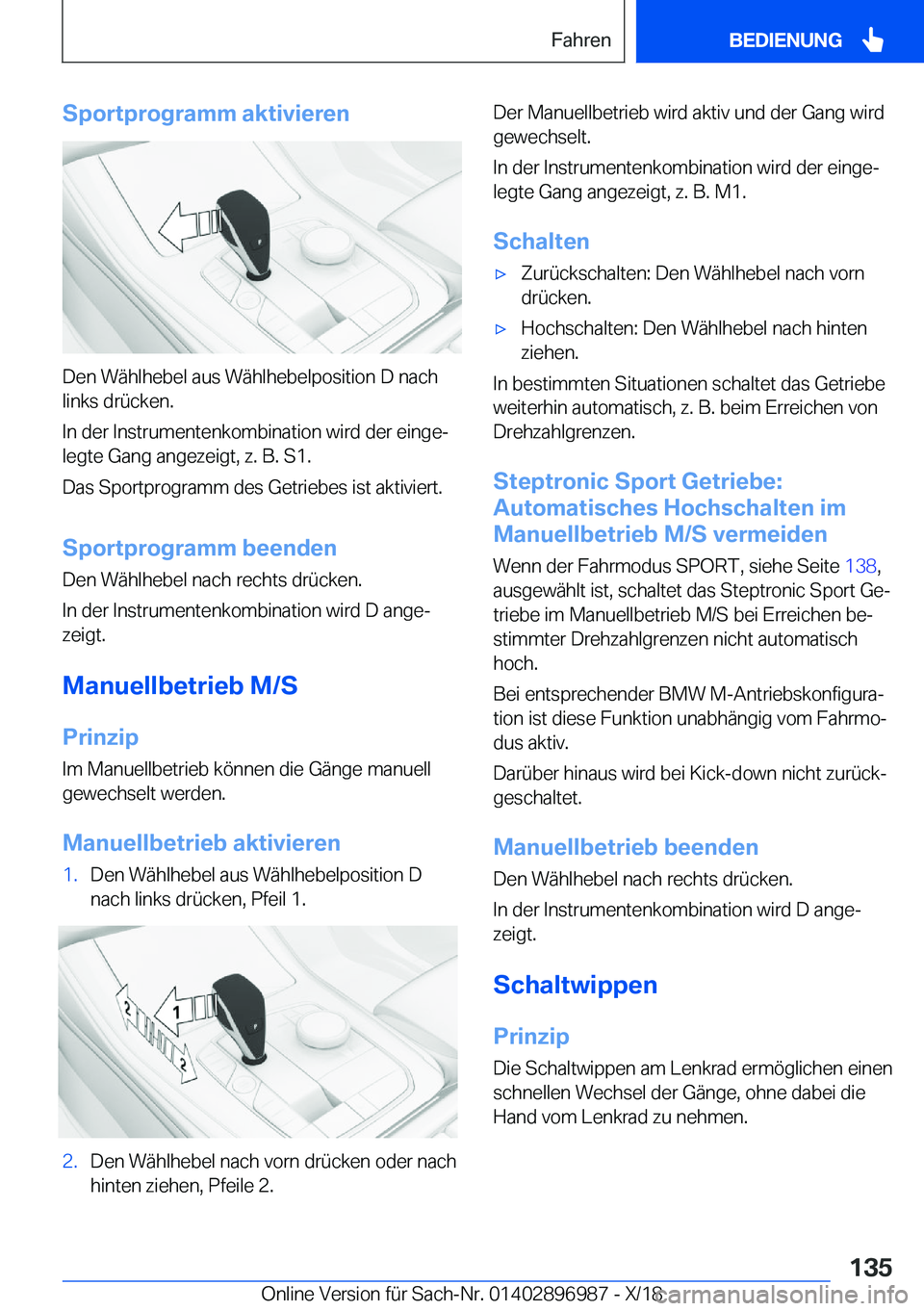 BMW Z4 2019  Betriebsanleitungen (in German) �S�p�o�r�t�p�r�o�g�r�a�m�m��a�k�t�i�v�i�e�r�e�n
�D�e�n��W�
