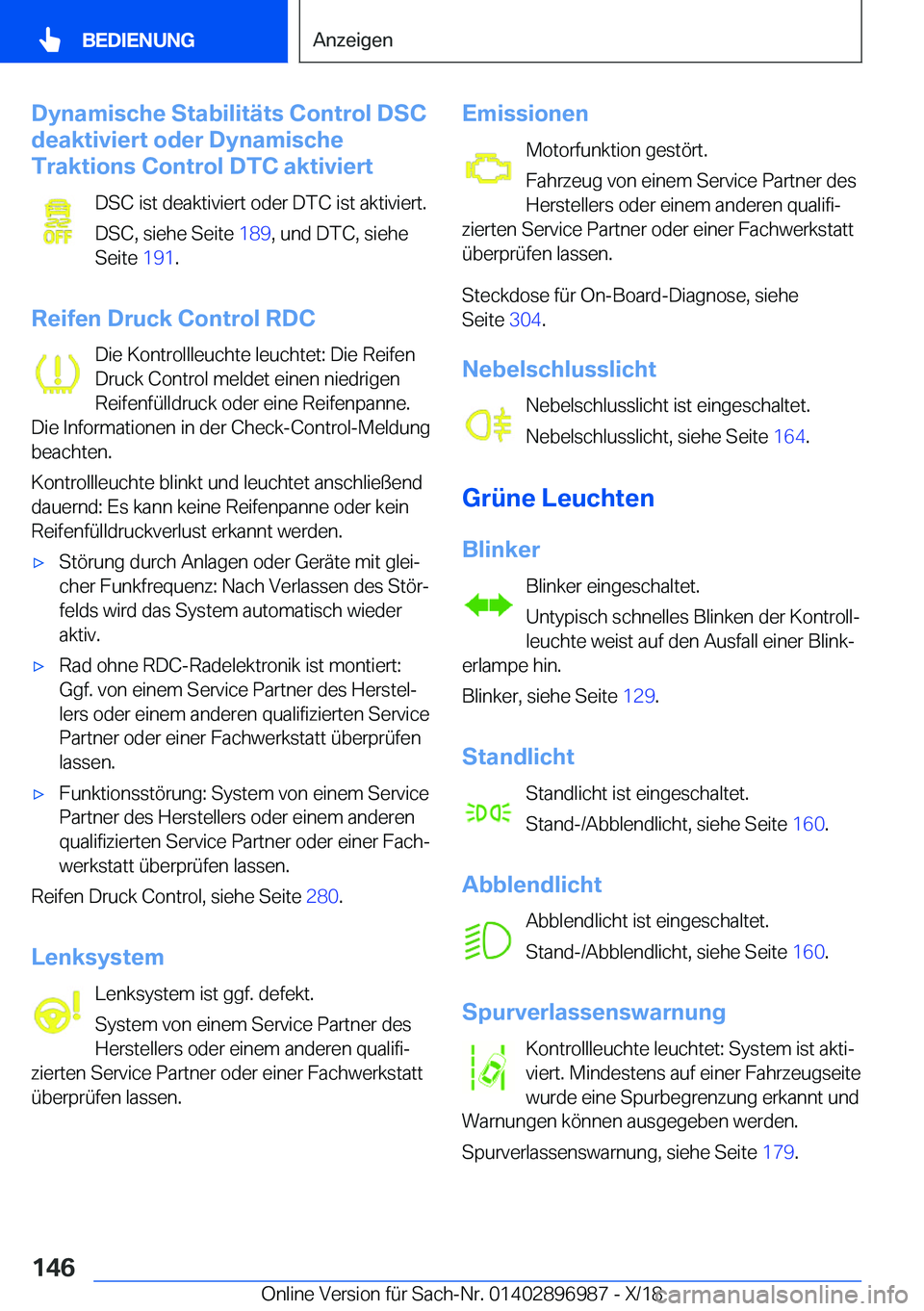 BMW Z4 2019  Betriebsanleitungen (in German) �D�y�n�a�m�i�s�c�h�e��S�t�a�b�i�l�i�t�