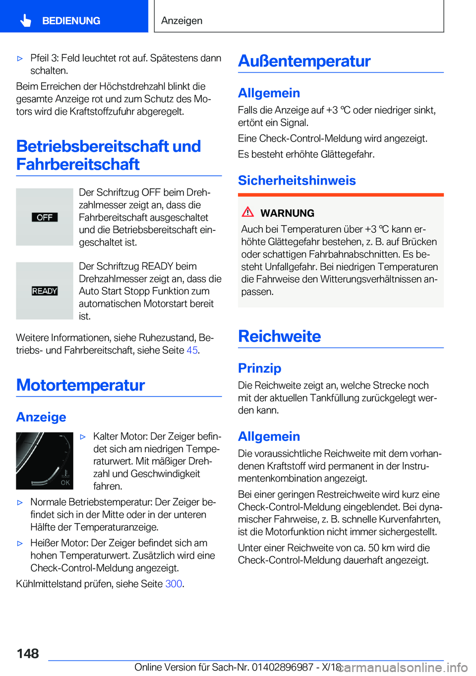 BMW Z4 2019  Betriebsanleitungen (in German) x�P�f�e�i�l��3�:��F�e�l�d��l�e�u�c�h�t�e�t��r�o�t��a�u�f�.��S�p�