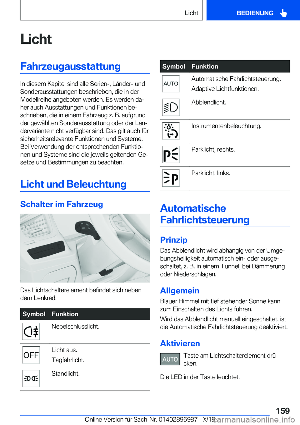 BMW Z4 2019  Betriebsanleitungen (in German) �L�i�c�h�t�F�a�h�r�z�e�u�g�a�u�s�s�t�a�t�t�u�n�g
�I�n��d�i�e�s�e�m��K�a�p�i�t�e�l��s�i�n�d��a�l�l�e��S�e�r�i�e�n�-�,��L�