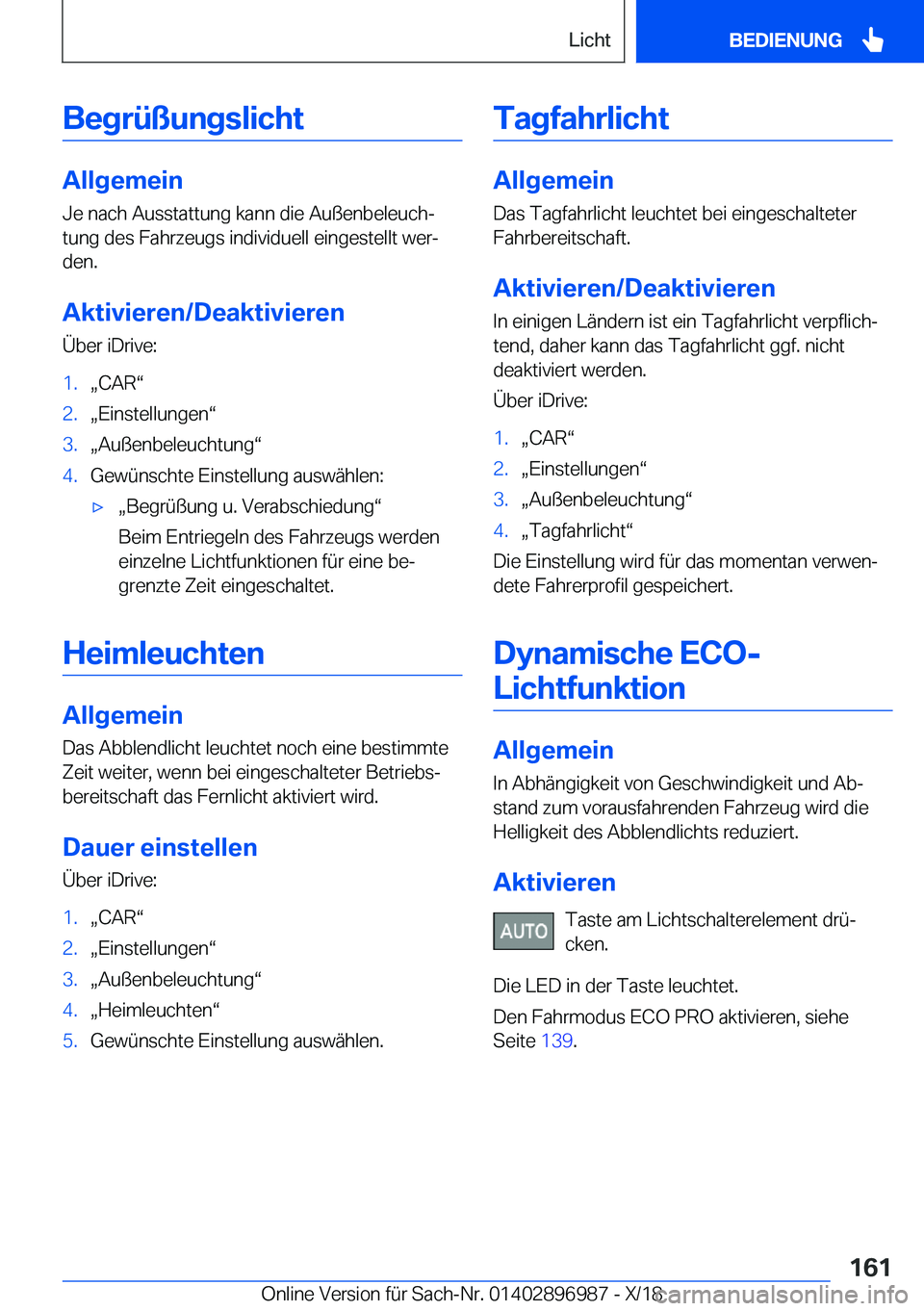 BMW Z4 2019  Betriebsanleitungen (in German) �B�e�g�r�