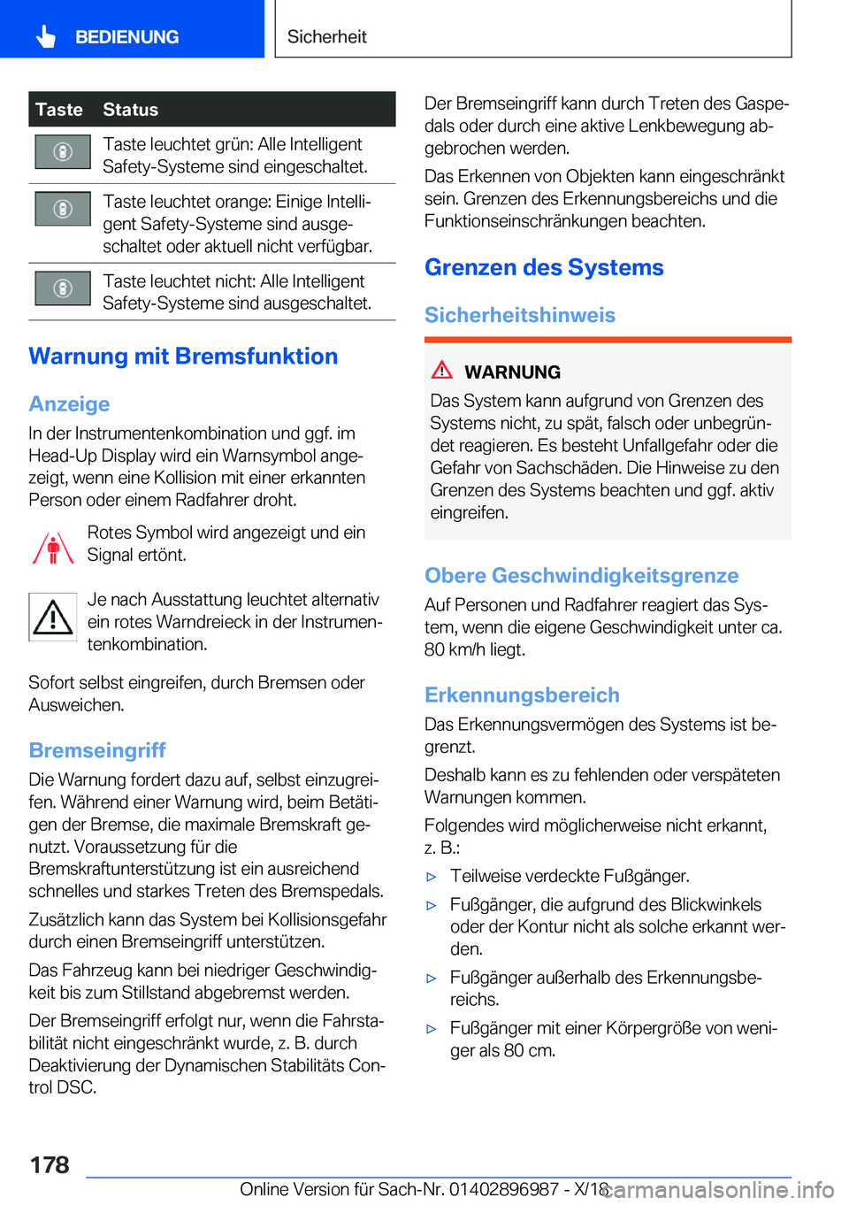 BMW Z4 2019  Betriebsanleitungen (in German) �T�a�s�t�e�S�t�a�t�u�s�T�a�s�t�e��l�e�u�c�h�t�e�t��g�r�