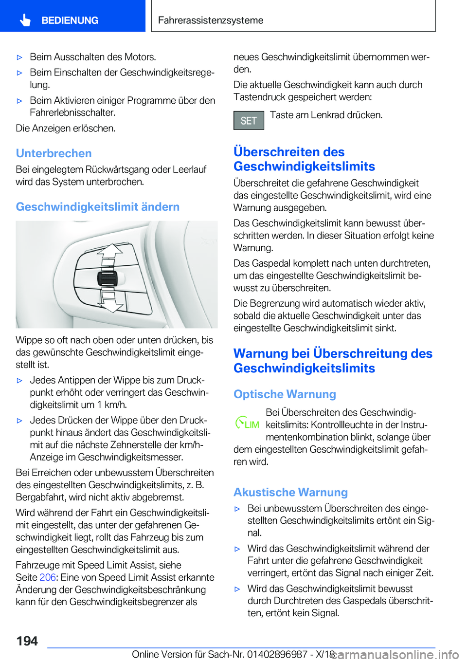 BMW Z4 2019  Betriebsanleitungen (in German) x�B�e�i�m��A�u�s�s�c�h�a�l�t�e�n��d�e�s��M�o�t�o�r�s�.x�B�e�i�m��E�i�n�s�c�h�a�l�t�e�n��d�e�r��G�e�s�c�h�w�i�n�d�i�g�k�e�i�t�s�r�e�g�ej�l�u�n�g�.x�B�e�i�m��A�k�t�i�v�i�e�r�e�n��e�i�n�i�g�e