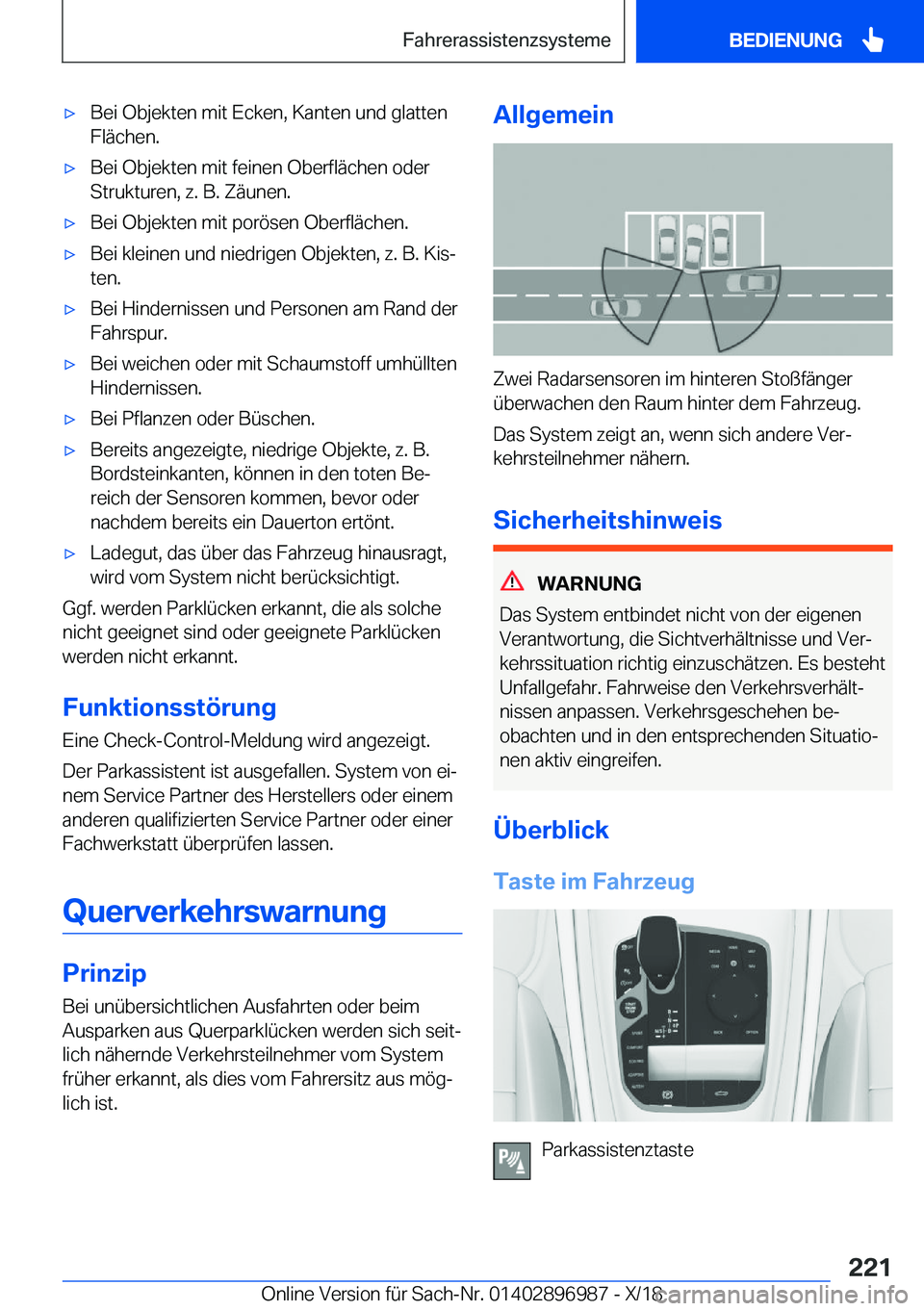 BMW Z4 2019  Betriebsanleitungen (in German) x�B�e�i��O�b�j�e�k�t�e�n��m�i�t��E�c�k�e�n�,��K�a�n�t�e�n��u�n�d��g�l�a�t�t�e�n
�F�l�